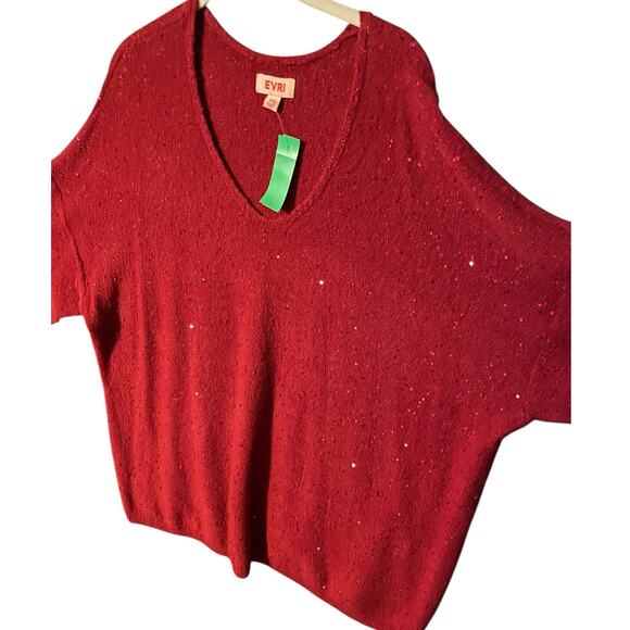 EVRI Red Sparkle Tunic V-Neck Sweater 2X Plus Size Cozy Knit Top - Picture 4 of 5